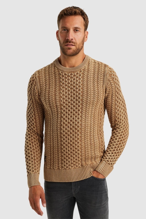 PME legend r-neck garment dye cable knit